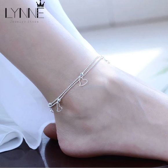New Sterling Silver Heart Pendant Anklets Bracelet 8” Length - Picture 2 of 3